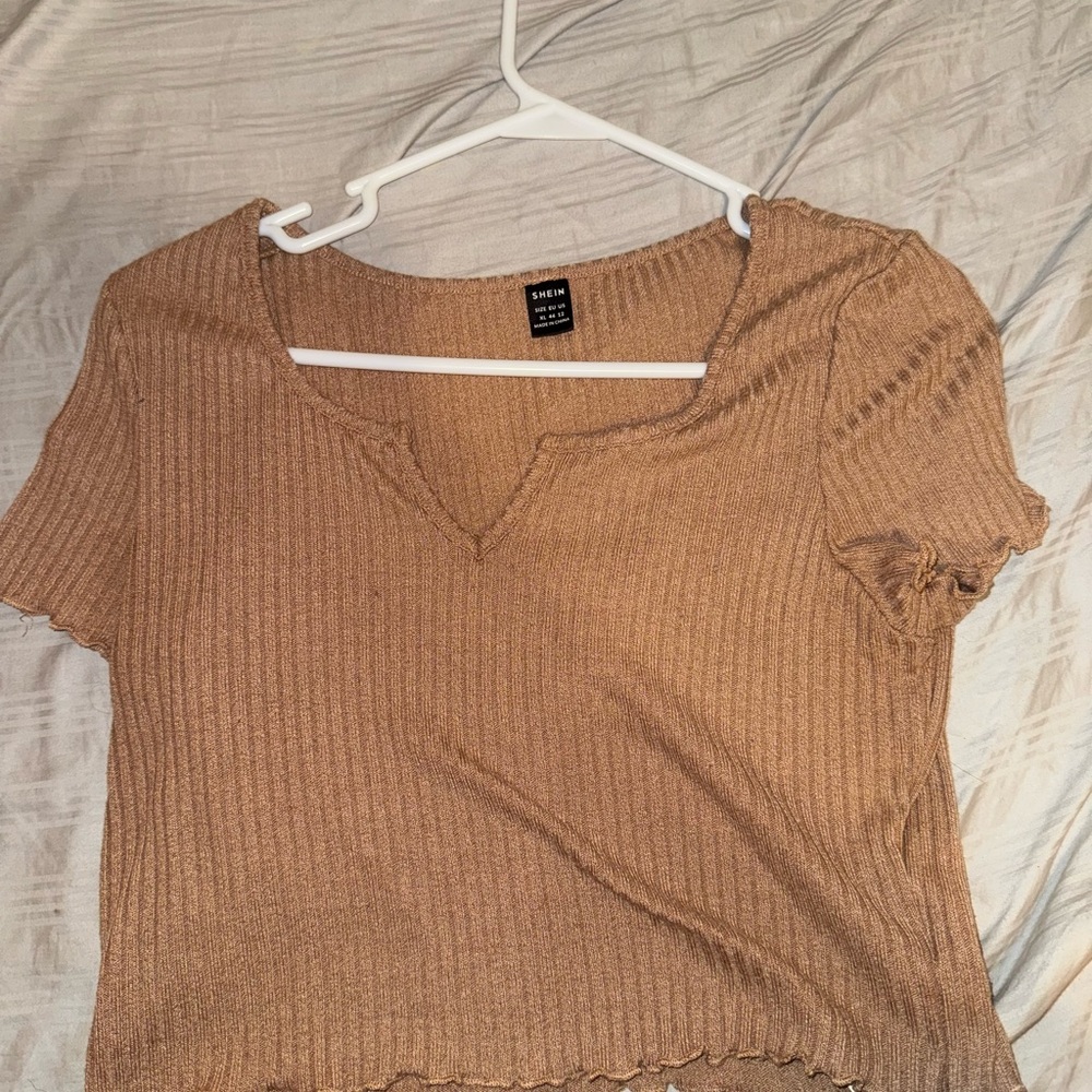 SHEIN Tan Ribbed Crop Top